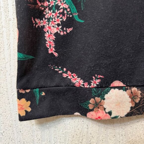 Black Floral Long Sleeve Tunic Dress – Soft Stretchy Casual Top - Picture 4 of 7